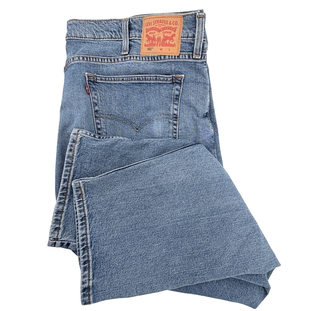 Levis 502 Regular Taper Jeans Mens 44x30 Blue Good Medium Wash Stretch Denim